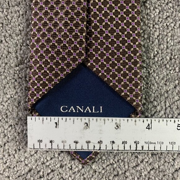 Canali Designer Necktie Tie Silk Made in Italy Brown Purple Width 3.75" - Picture 6 of 6